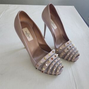 Valentino Women's Studded Peep-Toe Heels - Tan